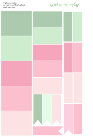 גליון מדבקות לפלאנר/יומן - מלבנים שקופים גווני מנטה ורוד
